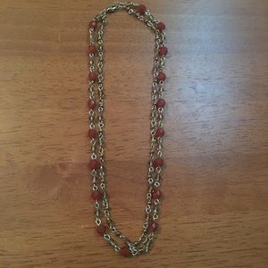 Rust and Gold Bead Silver Tone Necklace